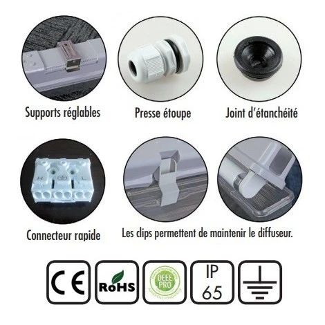 Réglette étanche Fluo 2x18W Avec Tubes T8 4000K 1350lm 660x118x88mm Ballast B2 230V IK06 IP65 CALYPSO PROTEC 2 Réglette étanche Fluo 2x18W Avec Tubes T8 4000K 1350lm 660x118x88mm Ballast B2 230V IK06 IP65 CALYPSO PROTEC – Image 2