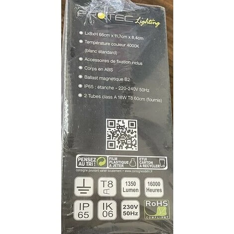 Réglette étanche Fluo 2x18W Avec Tubes T8 4000K 1350lm 660x118x88mm Ballast B2 230V IK06 IP65 CALYPSO PROTEC 4 Réglette étanche Fluo 2x18W Avec Tubes T8 4000K 1350lm 660x118x88mm Ballast B2 230V IK06 IP65 CALYPSO PROTEC – Image 4