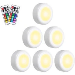 Tomshine DC5V 0,25W RGB LED Lumiere Du Cabinet Puck Lampe 3 * Alimente Batterie AAA Exploite 6 Pack Avec 2 Controleur De Telecommande 10 Niveaux De Luminosite Reglable 13 Dimmable Couleurs Changeantes Flash / Strobe / Fondu / Lisse 4 Eclairage Differents