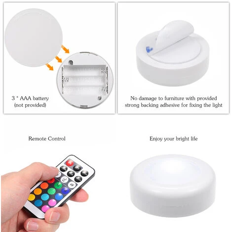Tomshine DC5V 0,25W RGB LED Lumiere Du Cabinet Puck Lampe 3 * Alimente Batterie AAA Exploite 6 Pack Avec 2 Controleur De Telecommande 10 Niveaux De Luminosite Reglable 13 Dimmable Couleurs Changeantes Flash / Strobe / Fondu / Lisse 4 Eclairage Differents 5 Tomshine DC5V 0,25W RGB LED Lumiere Du Cabinet Puck Lampe 3 * Alimente Batterie AAA Exploite 6 Pack Avec 2 Controleur De Telecommande 10 Niveaux De Luminosite Reglable 13 Dimmable Couleurs Changeantes Flash / Strobe / Fondu / Lisse 4 Eclairage Differents – Image 5