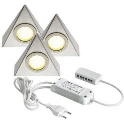 Promos Réglette & réglette LED Boutique 17 HERA Kit 3 Spots Triangulaire à Leds - : - Puissance : 1,6 W - : - Fixation : En Applique - Couleur De La Lumière : Blanc Froid - Indice De Protection : IP 20 - Décor : Inox Brossé - Type D'éclairage - Indice De Protection : IP 20