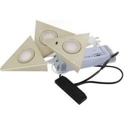 VOKIL Kit De 3 Spots Led Triangulaires - 12 V - 1,8 W - Angle D'éclairage : 60° - Couleur De La Lumière : Blanc Neutre - Décor : Nickel Satiné - Epaisseur : 22 Mm - Indice De Rendu Des Couleurs (IRC) : 80 - Epaisseur : 22 Mm