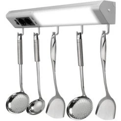 MONZANA Réglette Lumineuse LED Argent Lettelse 10W 5 Crochets Prises De Courant USB Cuisine
