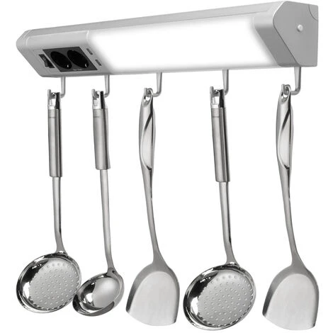 MONZANA Réglette Lumineuse LED Argent Lettelse 10W 5 Crochets Prises De Courant USB Cuisine 1 MONZANA Réglette Lumineuse LED Argent Lettelse 10W 5 Crochets Prises De Courant USB Cuisine