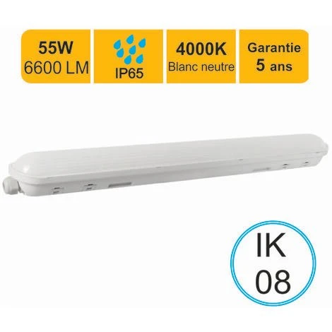 LUTECE-ARC Réglette LED étanche 1500mm 55W 6600 LM 4000K IP65 - Interconnectable - Garantie 5 Ans 1 LUTECE-ARC Réglette LED étanche 1500mm 55W 6600 LM 4000K IP65 - Interconnectable - Garantie 5 Ans