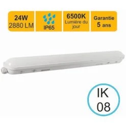 LUTECE-ARC Réglette LED étanche 1200mm 24W 2880 LM 6500K IP65- Interconnectable - Garantie 5 Ans