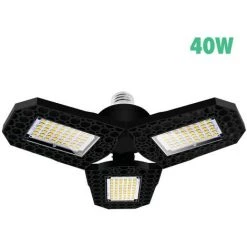 ASUPERMALL Lumiere De Garage A Led, Lumiere De Haute Baie De Deformation D'Eclairage, Entrepot D'Usine Pliant La Lumiere A Trois Feuilles 6000K Lumiere Blanche 40W