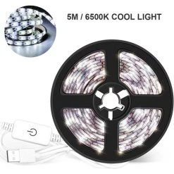 ASUPERMALL Lumiere Led Avec Bande Lumineuse De Gradation De Memoire Tactile Usb Bande Lumineuse De Decoration D'Armoire A La Maison 5M Lumiere Blanche