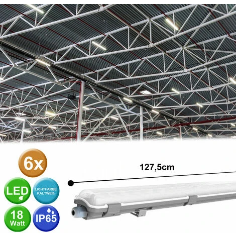 ETC-SHOP 6x Lampes De Baignoire LED, Tubes Lumière Du Jour, Entrepôts, Halls, Sous-sols, Plafonniers Résistants à L'humidité, Longueur 127,5 Cm 2 ETC-SHOP 6x Lampes De Baignoire LED, Tubes Lumière Du Jour, Entrepôts, Halls, Sous-sols, Plafonniers Résistants à L'humidité, Longueur 127,5 Cm – Image 2