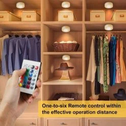 BARES Lampe De Placard Blanc Chaud 4000K Spot LED Autocollant à Pile Avec Télécommande Sans Fil Pour Placard Étagère Armoire Cuisine Lot De 6 [Classe énergétique A+] -Promos Réglette & réglette LED Boutique 27767938 3