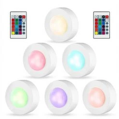 BRIDAY Lampe De Placard Blanc Chaud 4000K Spot LED Autocollant à Pile Avec Télécommande Sans Fil Pour Placard Étagère Armoire Cuisine Lot De 6 [Classe énergétique A+]