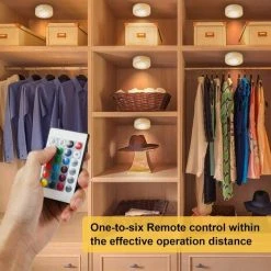 BRIDAY Lampe De Placard Blanc Chaud 4000K Spot LED Autocollant à Pile Avec Télécommande Sans Fil Pour Placard Étagère Armoire Cuisine Lot De 6 [Classe énergétique A+] -Promos Réglette & réglette LED Boutique 28492049 3