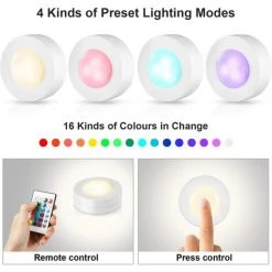 BRIDAY Lampe De Placard Blanc Chaud 4000K Spot LED Autocollant à Pile Avec Télécommande Sans Fil Pour Placard Étagère Armoire Cuisine Lot De 6 [Classe énergétique A+] -Promos Réglette & réglette LED Boutique 28492049 5