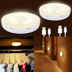 Kueatily Lot De 2 Veilleuse Enfant LED Avec Détecteur De Mouvement & Capteur De Lumière, USB Rechargeable Lampe De Nuit Murale Autocollante Pour Chambre Bébé,Salon,Salle De Bain,Couloir,Placard