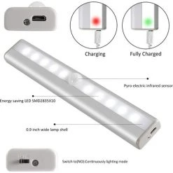 LangRay Lumière Armoire Avec Détecteur, Lampe Détecteur De Mouvement, Veilleuse 10 LED Avec Bande Magnétique, Alimenté Par USB(Sans Fil), Lumière Automatique D'Armoire Placard Cabinet 7 LangRay Lumière Armoire Avec Détecteur, Lampe Détecteur De Mouvement, Veilleuse 10 LED Avec Bande Magnétique, Alimenté Par USB(Sans Fil), Lumière Automatique D'Armoire Placard Cabinet -Promos Réglette & réglette LED Boutique 31489916 3