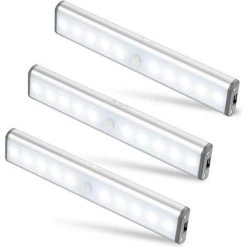 AIDUCHO Lot De 3 Lampes 10 LED, Sans Fil, Rechargeable Par USB, Aimanté, Détecteur De Mouvement, 2 Modes D’Éclairage, Portable. Lumière De Placard, Baladeuse De Secours, Veilleuse Enfant, Appoint … [Classe énergétique A+++]