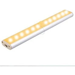 Thsinde Lampes 12 LED, Sans Fil, Rechargeable Par USB, Aimanté, Détecteur De Mouvement, Portable. Lumière De Placard, Baladeuse De Secours, Appoint,Argent … [Classe énergétique A++].