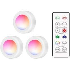 ASUPERMALL Eclairage D'Armoire A Led Avec Telecommande 16Rgb Placard Lumiere 10 Dimmer Fonction De Minuterie Lampe De Nuit A Piles Sans Fil, 3 Pieces - 3 Pieces