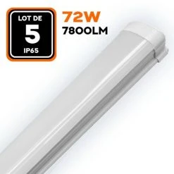 EUROPALAMP LOT DE 5 RÉGLETTES LED 72W 7800LM 120CM ÉTANCHE IP65 BLANC FROID