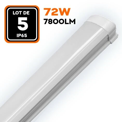 EUROPALAMP LOT DE 5 RÉGLETTES LED 72W 7800LM 120CM ÉTANCHE IP65 BLANC FROID 1 EUROPALAMP LOT DE 5 RÉGLETTES LED 72W 7800LM 120CM ÉTANCHE IP65 BLANC FROID