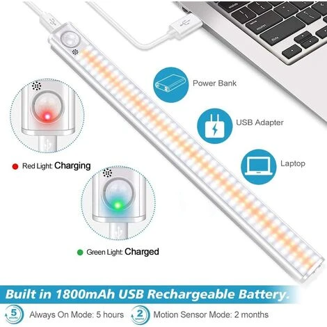 BETTERLIFE Lampe De Placard, 160 LED Lampe Sous Meuble Cusine Détecteur De Mouvement Automatique Eclairage Placard Portable Sans Fil, 1800mAh Batterie Rechargeable Pour Armoire, Escalier, Bureau, Cuisine 2 BETTERLIFE Lampe De Placard, 160 LED Lampe Sous Meuble Cusine Détecteur De Mouvement Automatique Eclairage Placard Portable Sans Fil, 1800mAh Batterie Rechargeable Pour Armoire, Escalier, Bureau, Cuisine – Image 2