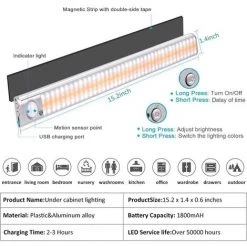 BETTERLIFE Lampe De Placard, 160 LED Lampe Sous Meuble Cusine Détecteur De Mouvement Automatique Eclairage Placard Portable Sans Fil, 1800mAh Batterie Rechargeable Pour Armoire, Escalier, Bureau, Cuisine 9 BETTERLIFE Lampe De Placard, 160 LED Lampe Sous Meuble Cusine Détecteur De Mouvement Automatique Eclairage Placard Portable Sans Fil, 1800mAh Batterie Rechargeable Pour Armoire, Escalier, Bureau, Cuisine -Promos Réglette & réglette LED Boutique 35923646 5