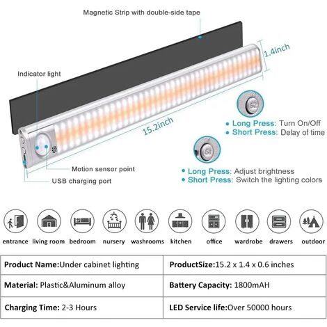 BETTERLIFE Lampe De Placard, 160 LED Lampe Sous Meuble Cusine Détecteur De Mouvement Automatique Eclairage Placard Portable Sans Fil, 1800mAh Batterie Rechargeable Pour Armoire, Escalier, Bureau, Cuisine 5 BETTERLIFE Lampe De Placard, 160 LED Lampe Sous Meuble Cusine Détecteur De Mouvement Automatique Eclairage Placard Portable Sans Fil, 1800mAh Batterie Rechargeable Pour Armoire, Escalier, Bureau, Cuisine – Image 5