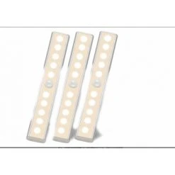 TRIOMPHE Lampe LED Detecteur Mouvement Interieur - 3 Paquet 10 LED Placard Dressing Sans Fil Eclairage à Pile Avec Adhesive Lampe Sous Meuble Cuisine Pour Armoire Escalier Lumiere Automatique Veilleuse Chaud