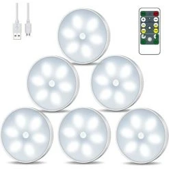 ABCRITAL Lampe Placard Veilleuse Led, Usb Rechargeable Lot De 6 Lampes De Nuit Sans Fil Avec Contrôle Tactile Et Télécommande Luminosité Réglable Lampe De Armoire Alimenté