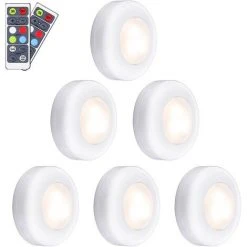AUGIENB Lot De 6 Spots Sous Meuble LED éclairage Armoire élément Cuisine Spots En Saillies Multicouleur + Télécommande Rvb