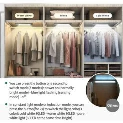 ECHOO Lampe à Détecteur De Mouvement Pour Intérieur Avec 3 Couleurs Changeantes, Veilleuse Avec Batterie Rechargeable Par USB 60 LED, Pour Armoire, Escalier, Cuisine, Mur, Etc. [Classe énergétique A+++] -Promos Réglette & réglette LED Boutique 40118125 3