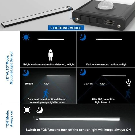 BETTERLIFE BETTE Lot De 2 Lampes D'armoire à Détecteur De Mouvement à LED, 150LM, Lampes De Cuisine Avec Batterie Rechargeable, éclairage USB, Auto/marche/arrêt 2 BETTERLIFE BETTE Lot De 2 Lampes D'armoire à Détecteur De Mouvement à LED, 150LM, Lampes De Cuisine Avec Batterie Rechargeable, éclairage USB, Auto/marche/arrêt – Image 2