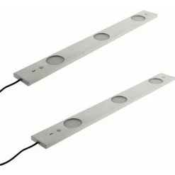 ELEXITY Lot De 2 Réglettes Plates LED 3x 6,2W - Interrupteur Et Capteur De Mouvement - 50cm - Inox Brosse