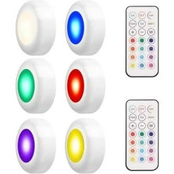 LED Éclairage Sous Meuble Cuisine Spot LED Lampe De Placard Sans Fil Avec Télécommande, Lot De 6 Irisfr (Multicolore)