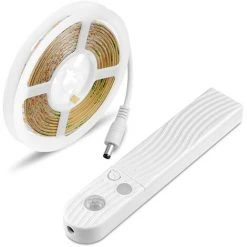 Bande Lumineuse Avec Détecteur Betterlife，de Mouvement Fonctionne à Piles 3m LED Pour Dessous De Placard, Escalier, Cuisine Avec Capteur Marche/arrêt Auto-adhésif Boîte Magnétique (Blanc Chaud)