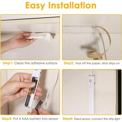 DEVENIRRICHE Lampe De Placard,60LED 2M Veilleuse Bande Lumineuse Ruban,Lampe De Capteur De Mouvement Pour Placard/armoire/placard Escalier/couloir/armoire,Alimentée Par Batterie 3 DEVENIRRICHE Lampe De Placard,60LED 2M Veilleuse Bande Lumineuse Ruban,Lampe De Capteur De Mouvement Pour Placard/armoire/placard Escalier/couloir/armoire,Alimentée Par Batterie – Image 3