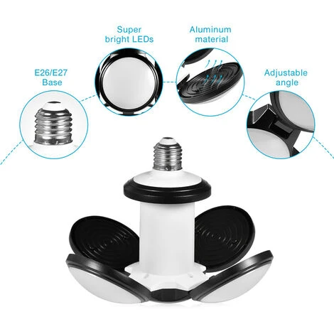 KARTOKNER 4 Paquets Éclairage Garage, 60W LED Garage E27 E26 Lampe Atelier Déformable à 4 Panneaux Ajustables Super Brillant Plafonnier LED Pour Garage,Entrepôt,Cuisine 2800K-3200K(Lumière Blanche Chaude) 2 KARTOKNER 4 Paquets Éclairage Garage, 60W LED Garage E27 E26 Lampe Atelier Déformable à 4 Panneaux Ajustables Super Brillant Plafonnier LED Pour Garage,Entrepôt,Cuisine 2800K-3200K(Lumière Blanche Chaude) – Image 2