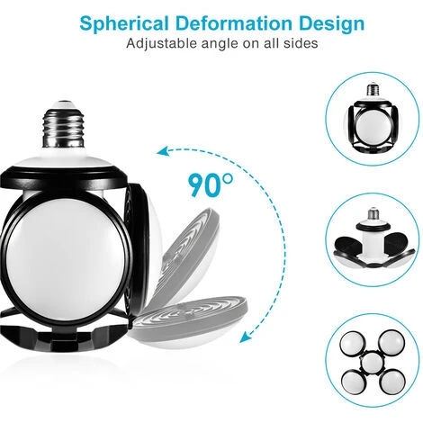 KARTOKNER 4 Paquets Éclairage Garage, 60W LED Garage E27 E26 Lampe Atelier Déformable à 4 Panneaux Ajustables Super Brillant Plafonnier LED Pour Garage,Entrepôt,Cuisine 2800K-3200K(Lumière Blanche Chaude) 3 KARTOKNER 4 Paquets Éclairage Garage, 60W LED Garage E27 E26 Lampe Atelier Déformable à 4 Panneaux Ajustables Super Brillant Plafonnier LED Pour Garage,Entrepôt,Cuisine 2800K-3200K(Lumière Blanche Chaude) – Image 3