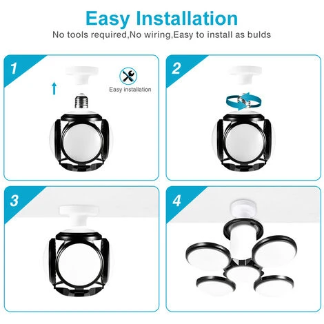 KARTOKNER 4 Paquets Éclairage Garage, 60W LED Garage E27 E26 Lampe Atelier Déformable à 4 Panneaux Ajustables Super Brillant Plafonnier LED Pour Garage,Entrepôt,Cuisine 2800K-3200K(Lumière Blanche Chaude) 4 KARTOKNER 4 Paquets Éclairage Garage, 60W LED Garage E27 E26 Lampe Atelier Déformable à 4 Panneaux Ajustables Super Brillant Plafonnier LED Pour Garage,Entrepôt,Cuisine 2800K-3200K(Lumière Blanche Chaude) – Image 4