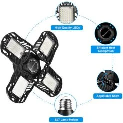 KARTOKNER Éclairage De Garage à LED,120W 12000LM E26 Deformable Lampe Avec 4 Panneaux Ajustables 3200K Hight Bay Light,Plafonnier LED Pour Garage Sous-sol Atelier Cave(Lumière Chaude) -Promos Réglette & réglette LED Boutique 50064086 3