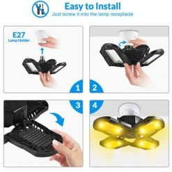 KARTOKNER Éclairage De Garage à LED,120W 12000LM E26 Deformable Lampe Avec 4 Panneaux Ajustables 3200K Hight Bay Light,Plafonnier LED Pour Garage Sous-sol Atelier Cave(Lumière Chaude) -Promos Réglette & réglette LED Boutique 50064086 4