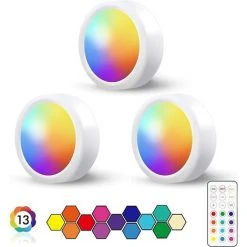 SUPERMARKET Spot LED Sans Fil Autocollant - Dimmable RGB Lampe Placard A Pile Avec Telecommande Eclairage Batterie Armoire Lumiere Cuisine Sous Meuble LED Vitrine Veilleuse Réglable Pour Chambre Escalier Miroir [Classe énergétique A+++]，Superma