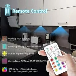 SUPERMARKET Spot LED Sans Fil Autocollant - Dimmable RGB Lampe Placard A Pile Avec Telecommande Eclairage Batterie Armoire Lumiere Cuisine Sous Meuble LED Vitrine Veilleuse Réglable Pour Chambre Escalier Miroir [Classe énergétique A+++]，Superma -Promos Réglette & réglette LED Boutique 51013828 4