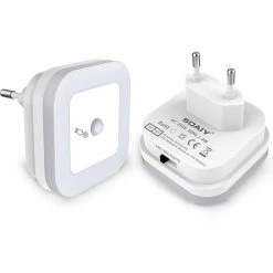 ABCRITAL Veilleuse Led À Intensité Variable Avec Capteur De Mouvement Lot De 2 Douilles De Veilleuse Luminosité Réglable En Continu 3 Modes (Auto/On/Off) Lumière D'Orientation Chambre D'Enfant Couloir Escalier Blanc