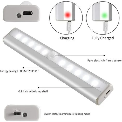 LITZEE Lumière Armoire Avec Détecteur, Lampe Détecteur De Mouvement, Veilleuse 10 LED Avec Bande Magnétique, Alimenté Par USB(Sans Fil), Lumière Automatique D'Armoire Placard Cabinet 3 LITZEE Lumière Armoire Avec Détecteur, Lampe Détecteur De Mouvement, Veilleuse 10 LED Avec Bande Magnétique, Alimenté Par USB(Sans Fil), Lumière Automatique D'Armoire Placard Cabinet – Image 3