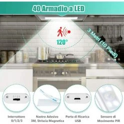 CADEAU Lampe De Placard 40 LED, Eclairage Placard Détecteur De Mouvement, Reglette Led Rechargeable USB, 4 Modes D’Éclairage, Lumière De Placard, Bande Magnetique Adhésive Veilleuse LED (Blanc) 8 CADEAU Lampe De Placard 40 LED, Eclairage Placard Détecteur De Mouvement, Reglette Led Rechargeable USB, 4 Modes D’Éclairage, Lumière De Placard, Bande Magnetique Adhésive Veilleuse LED (Blanc) -Promos Réglette & réglette LED Boutique 52489370 4