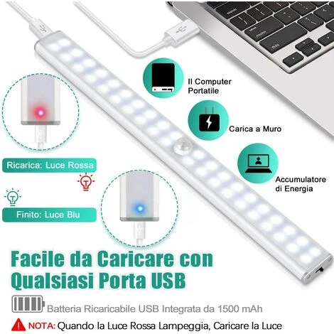 CADEAU Lampe De Placard 40 LED, Eclairage Placard Détecteur De Mouvement, Reglette Led Rechargeable USB, 4 Modes D’Éclairage, Lumière De Placard, Bande Magnetique Adhésive Veilleuse LED (Blanc) 5 CADEAU Lampe De Placard 40 LED, Eclairage Placard Détecteur De Mouvement, Reglette Led Rechargeable USB, 4 Modes D’Éclairage, Lumière De Placard, Bande Magnetique Adhésive Veilleuse LED (Blanc) – Image 5