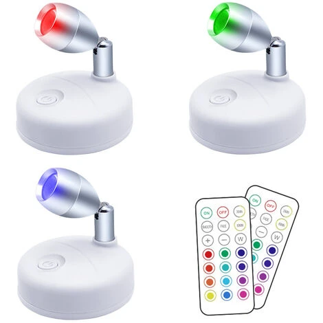 THSINDE Lampe De Placard Spot LED Autocollant Murale 2pcs Lampes Sans Fil Veilleuse Couleur Telecommande Pour Escalier Miroir Cuisine Vitrines Armoire Bibliothèque -Promos Réglette & réglette LED Boutique 52581436 1