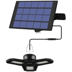 SUPERSELLER Réglette Chantier, Garage Et Cave Lampe Solaire De Garage à LED Pour Intérieur 60 LED Déformables LED Avec Panneau Solaire étanche IP65 Lampe De Plafond à LED Rechargeable à éclairage Automatique Pour Intérieur Yard Gate Shop, 1 Tête & Blanc Chaud - 1 Têt