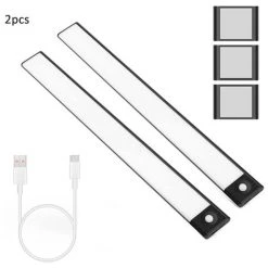FREOSEN 2pcs Lampe De Placard 69 LEDs Veilleuse Réglette LED Sans Fil Rechargeable USB Lumière D'Armoire Eclairage Placard Détecteur De Mouvement